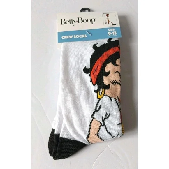 BETTY BOOP Crew Socks Size 9-13 Cartoon Graphic Print 1 Pair - Picture 2 of 6